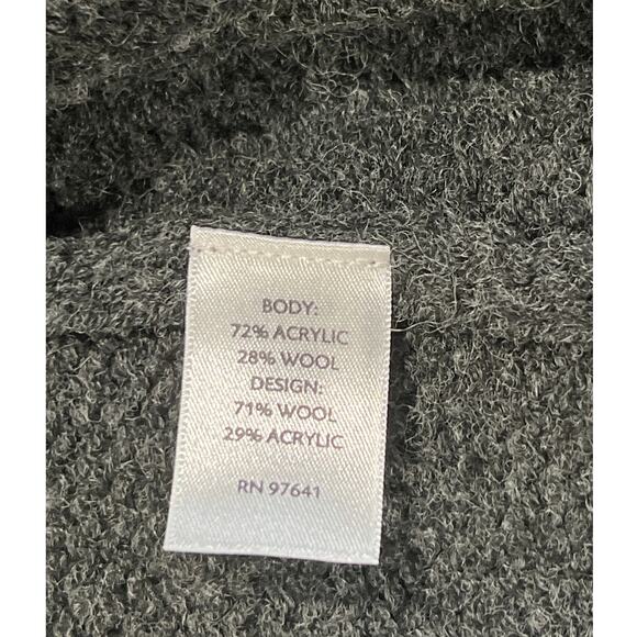 J.Jill Wool Blend Fair Isle Gray Button Cardigan Women's Size L Chevron w Beads - Picture 6 of 11